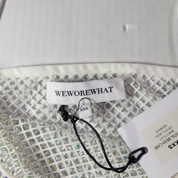 WeWoreWhat White Modern Statement Date Night Rhinestone Mesh Tank Top Size XXS - Picture 4 of 10